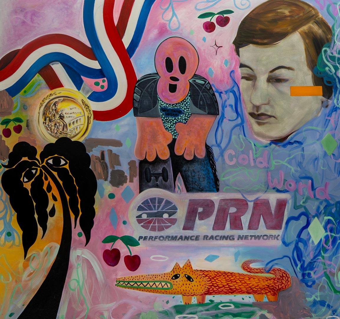 Farbenfrohes figuratives Kunstwerk in der Ausstellung
